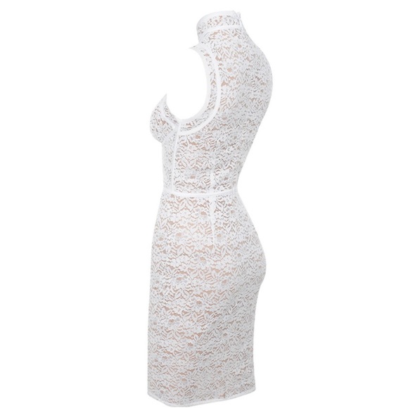 House of CB Caitlyn WHITE + BEIGE LACE DRESS - XS - Picture 8 of 16